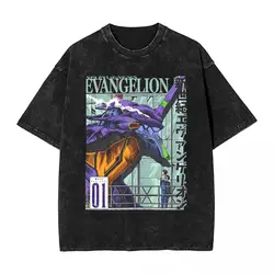 Washed T Shirt Neon Genesis Anime Evangelions Hip Hop T-Shirt Oversize E-EVA Manga Streetwear Short Sleeve Tops Tees Men Women