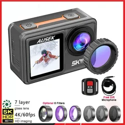 Action Camera Removable Filter 6 Lens 5K 30FPS 4K 60FPS 50MP Dual Screen 2