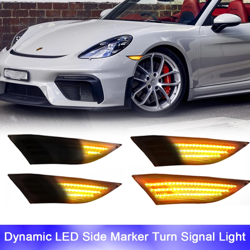 2x LED Repeat Blinker Front Fender Side Marker Lights For Porsche 991 911 Carrera 4S GTS 981 Boxster Cayman 982 718 Cayman GT4