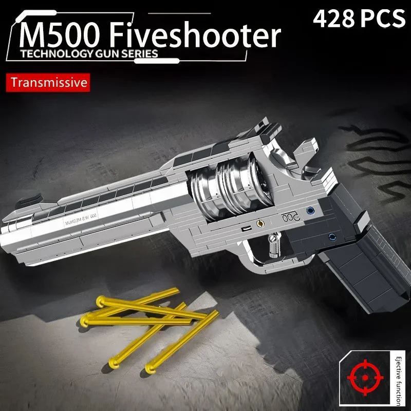 2025 NEW Military M500 Revolver Pistol Building Blocks Kits M10 MP7 Submachine Gun Shoot Bullet Weapon Bricks Toys For Kids Gift