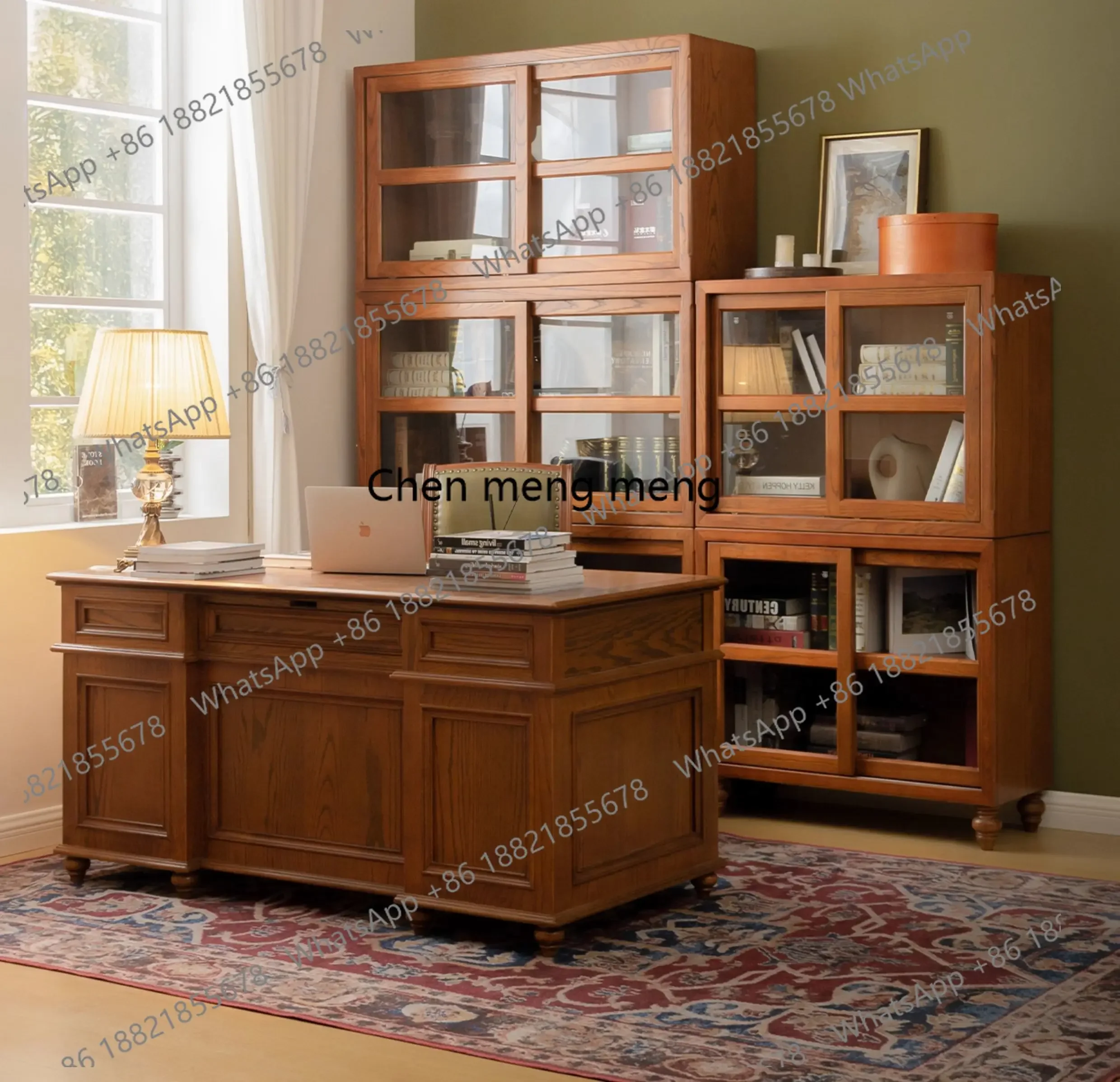 American solid wood desk boss table combination large plate retro calligraphy table