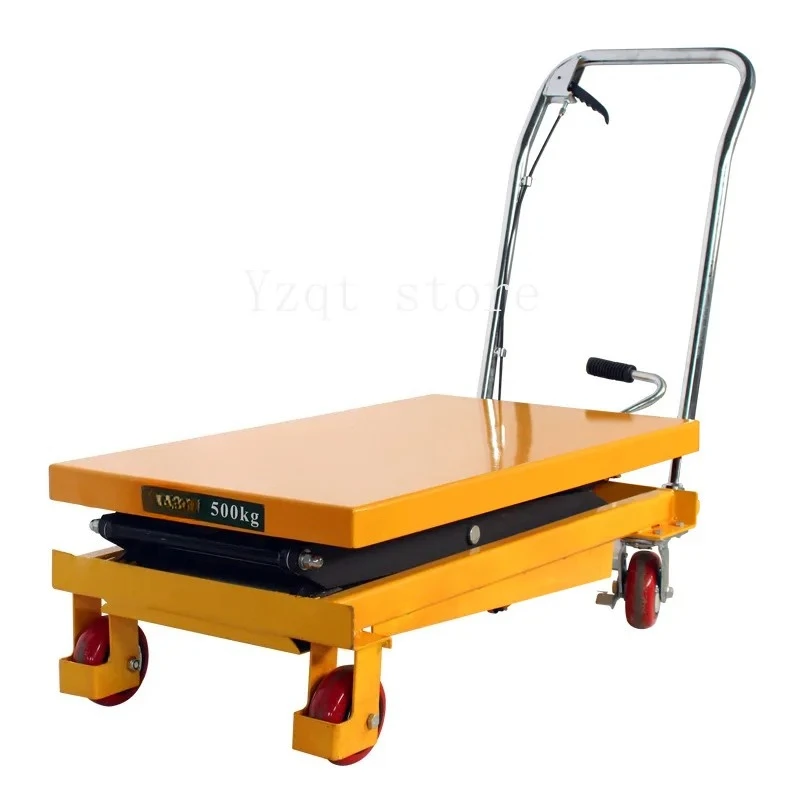 Manual hydraulic lifting platform cart Hand push mobile scissor fork type Small cart Mobile flat plate
