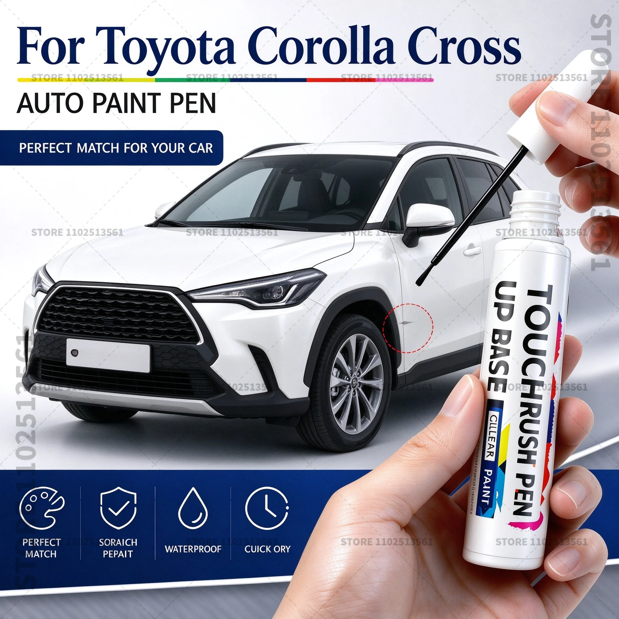For Toyota Corolla Cross 2020-2025 White Blue Auto Touch Up Paint Pen for Car Body Scratch Repair and Small Paint Chip Touch Ups