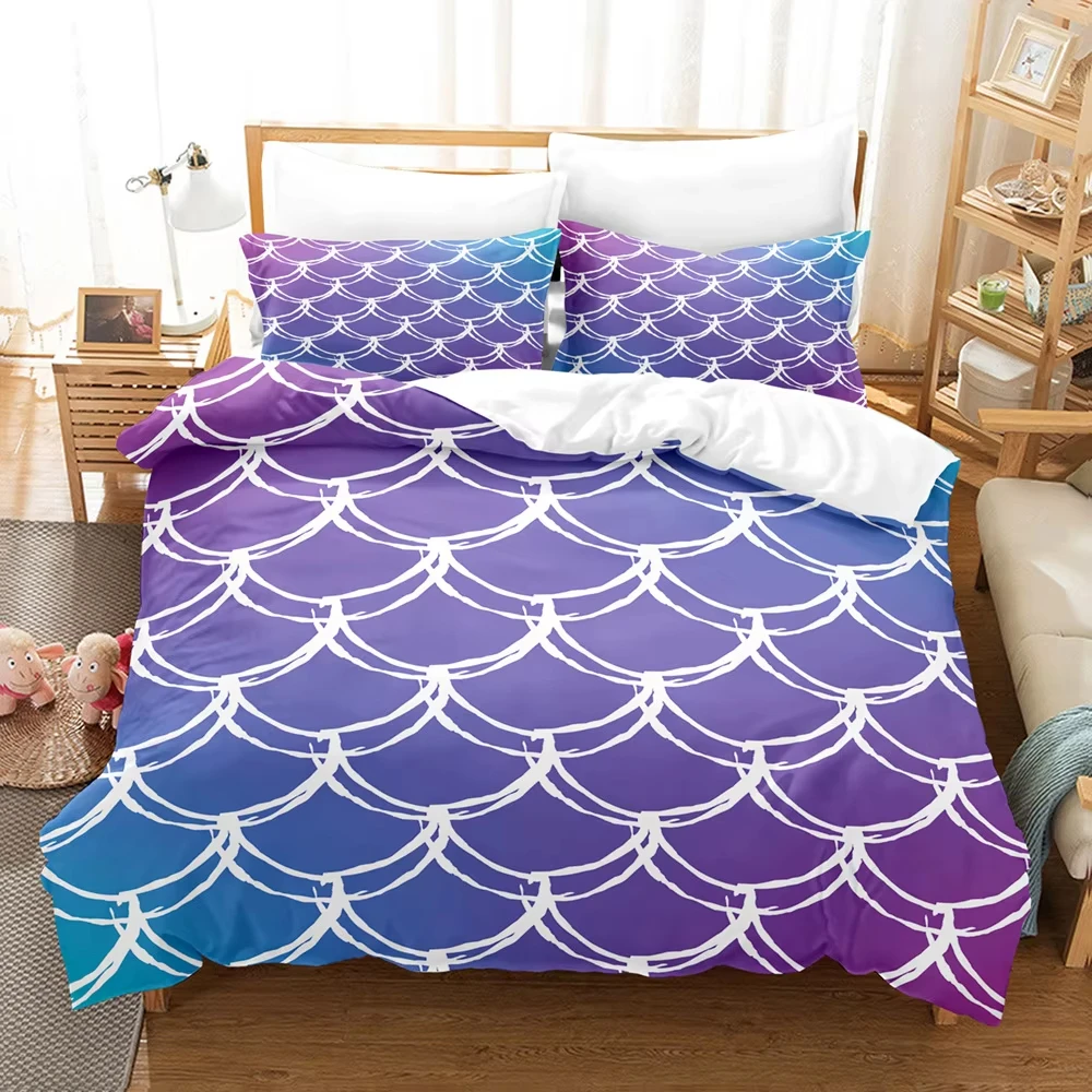 Fish Scale Duvet Cover Full King Size Mermaid Fish Scale Bedding Set Gradient Comforter Cover Ocean Theme Marine Life Room Decor