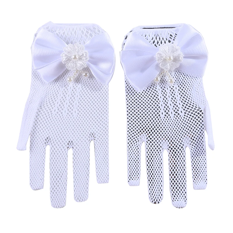 Guanti bianchi con fiocco in rete abito Flower Girl Cute Simple Wedding comunione Party Princess guanti per bambini guanti corti eleganti sottili