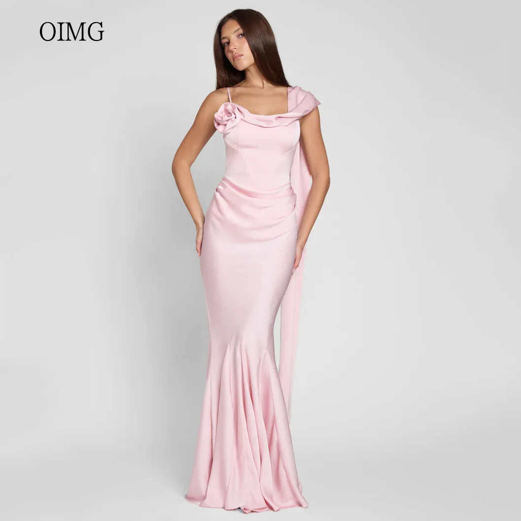 

OIMG простое розовое цветочное платье на тонких бретельках Русалка для выпускного вечера вечернее платье с короткими рукавами длиной до пола вечернее платье по индивидуальному заказу