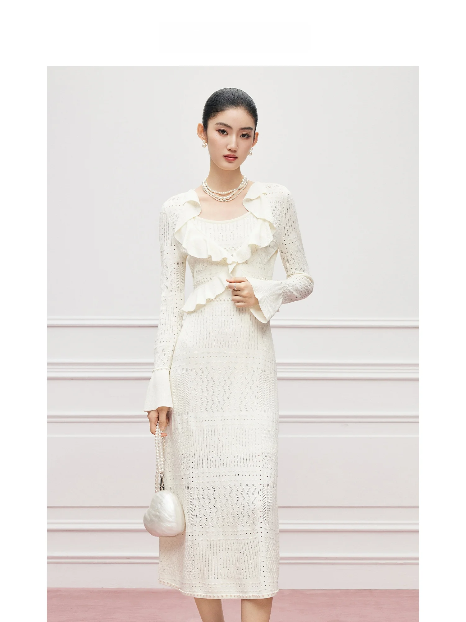 

Комплект MandyZhang Design Sensation: ажурный вязаный костюм с бисером и кружевом для женщин, весенняя элегантность, премиум-класс, открытый кардиган