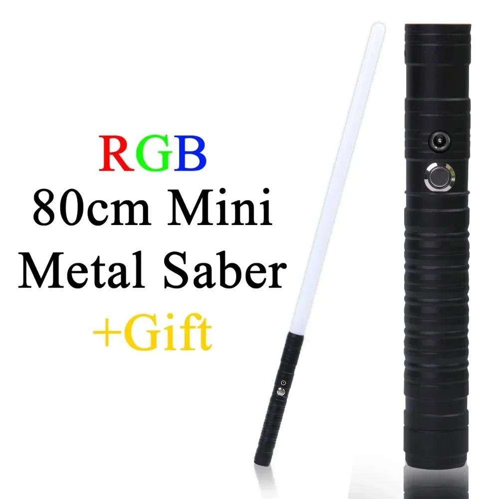 80cm Mini Lightsaber RGB 7 Colors Change Metal Handle Laser Sword Heavy Dueling Sound Two In One Light Saber Cosplay Stage Props