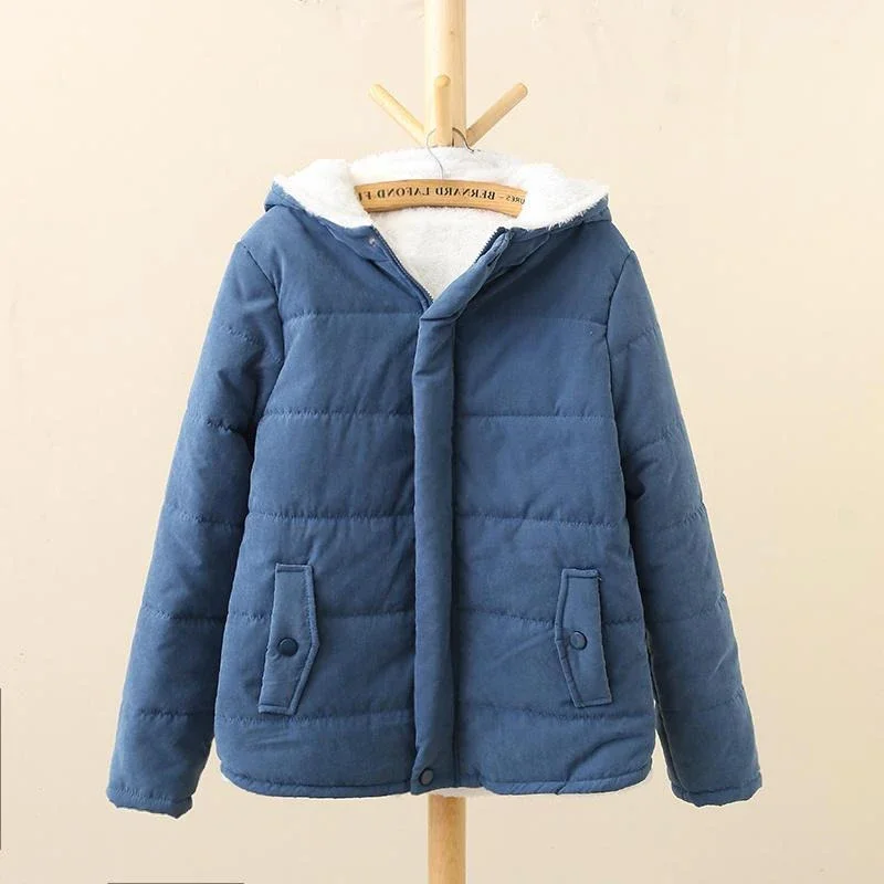 

2024 College Style Warm Wool Women Jackets Long Sleeve Thick Bread Coat Padded Jacket New Autumn Winter Solid Color Female Coats