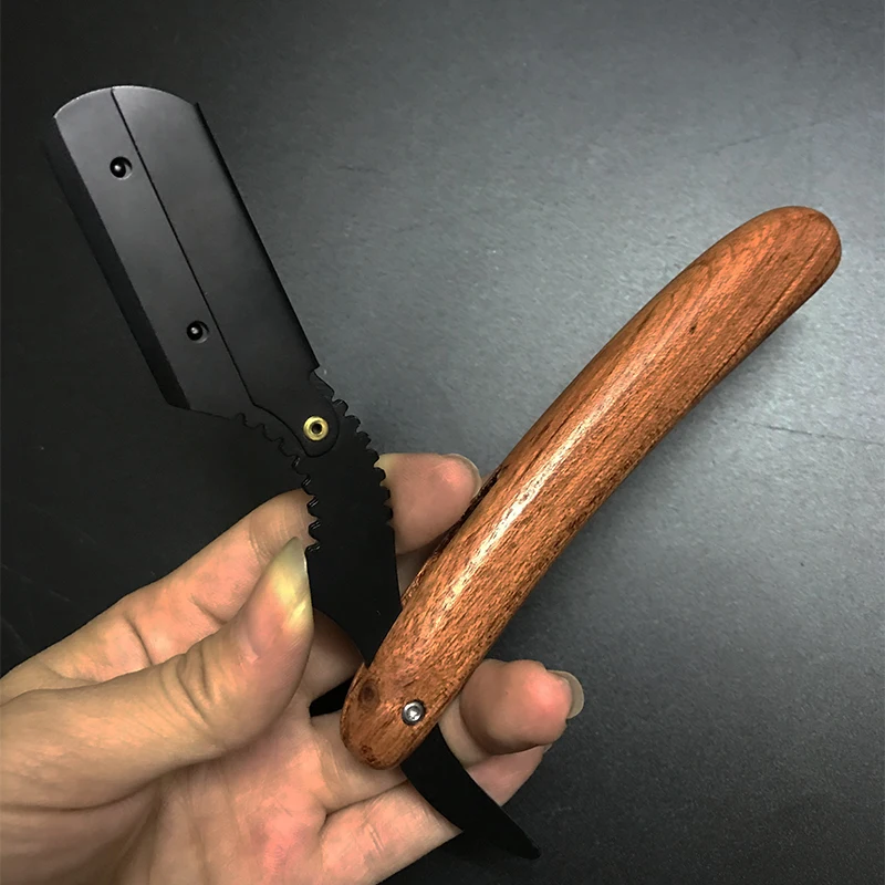 男性用のプロのあごひげシェーバー,あごひげシェーバー,木製ハンドル,ブレードシェービング,アイブロウ,交換可能,卸売