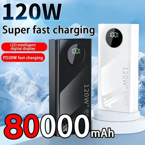 120W Power BankSuper Fast Charging 80000mah Ultralarge Capacity For Mobile Power External Battery For Iphone Xiaomi Samsung