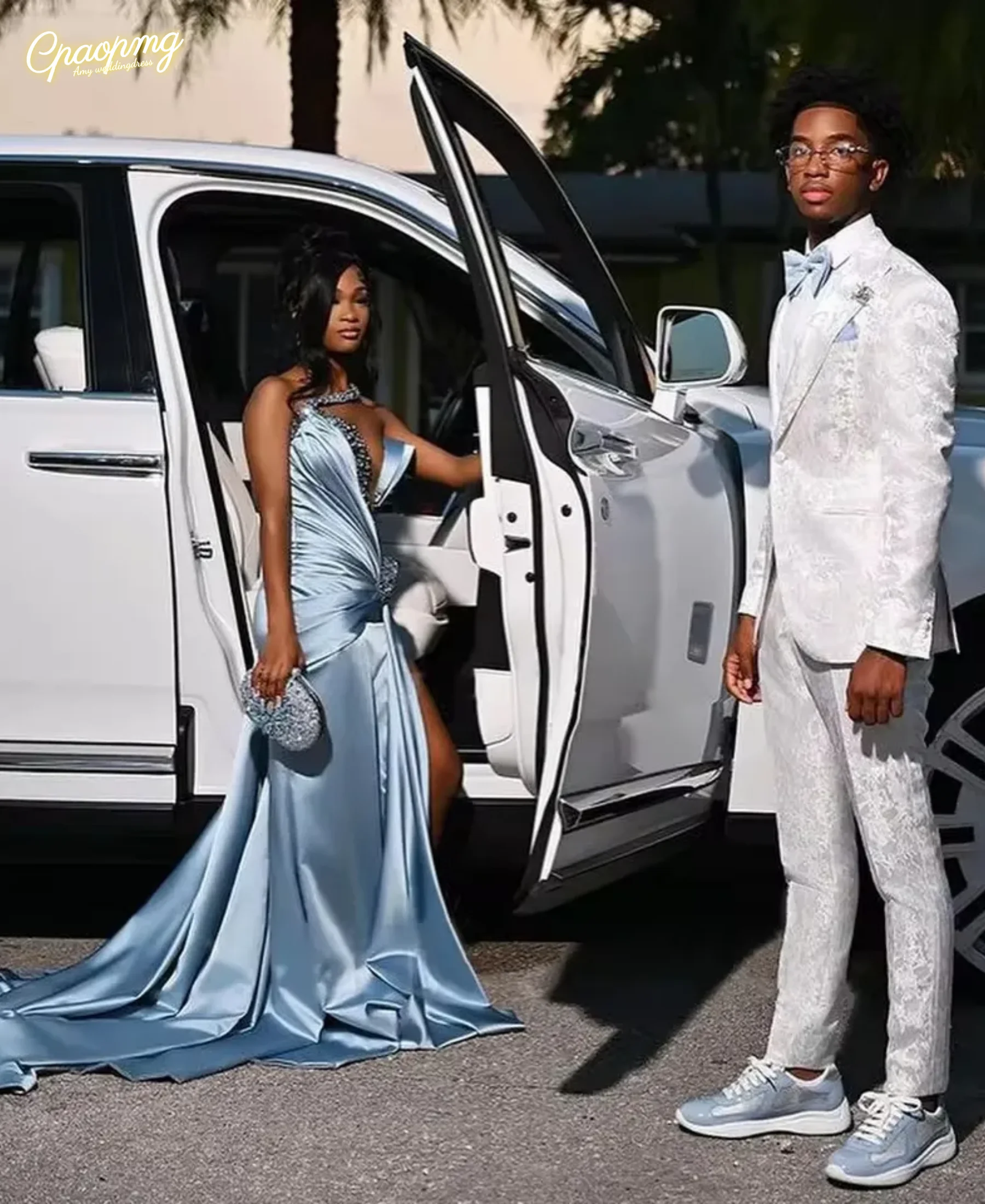 Personalizado sexy azul sereia vestido de noite para menina negra espumante frisado lantejoulas cintura alta lado split vestido de festa