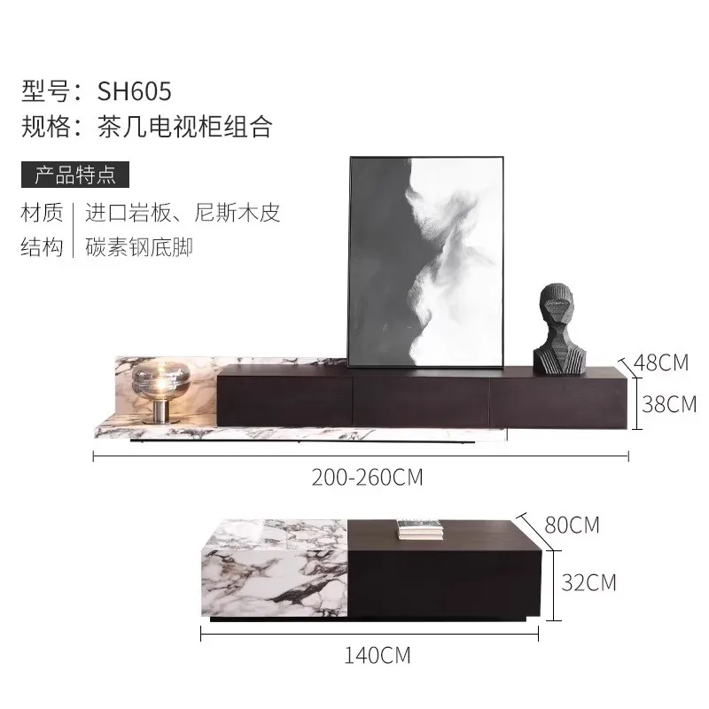 Rock slab coffee table TV cabinet combination Bulgari rock slab coffee table living room household Italian minimalist rectangula