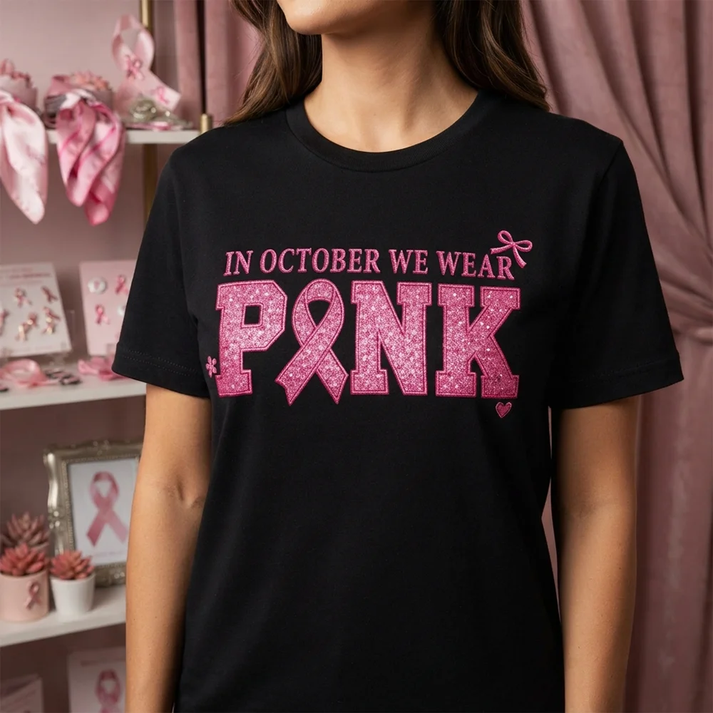 Womens Breast Cancer Awareness Graphic T Shirts Pink Ribbon Support Letter Print Short Sleeve Casual Cotton Tee Tops