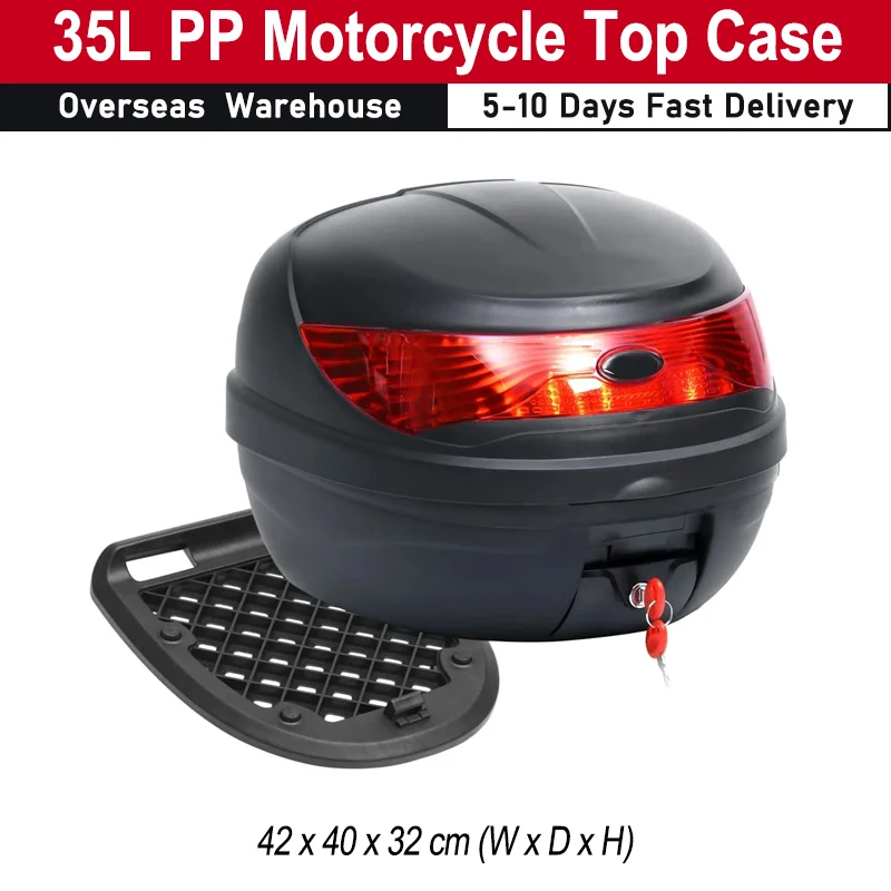 35L Motorcycle Top Case 42 x 40 x 32 cm PP Waterproof and Weather-resistant Motorcycle Top Case with Built-in Reflector 2 keys