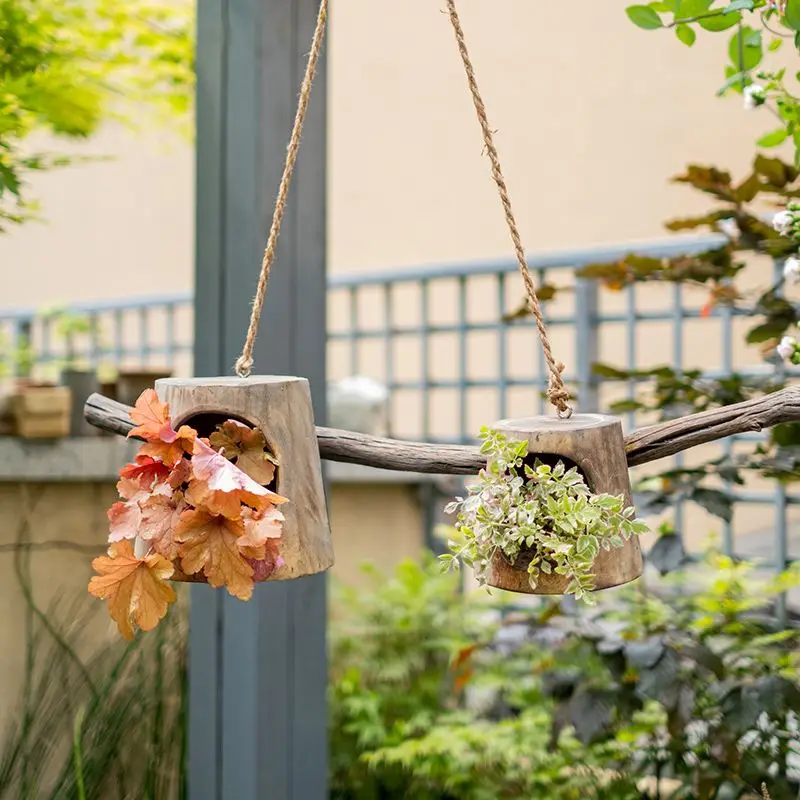 Unique Design Handmade Decorative Nature Wooden Hanging Flower Pots Unique Design Handmade Decorative Nature Wooden Hanging Flo