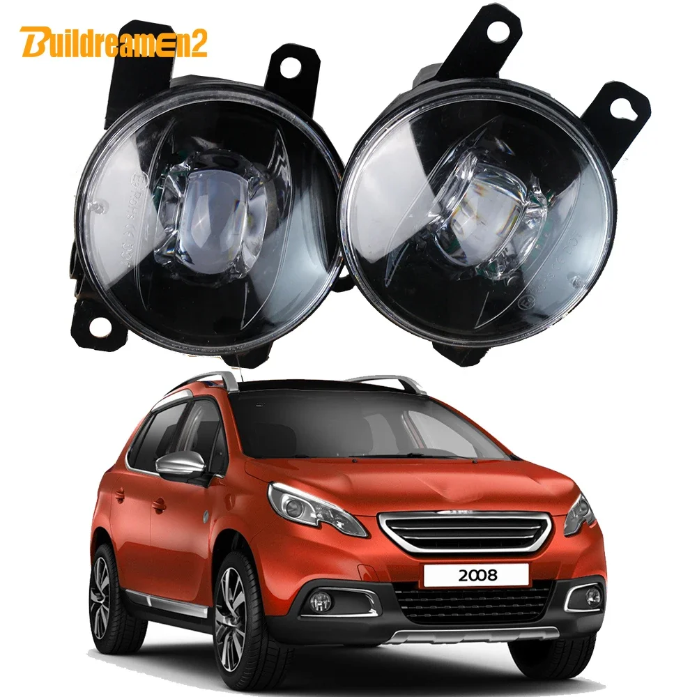 2 Pieces 30W H11 Car Driver + Passenger LED Lens Fog Light Assembly H11 Socket Replacement For Peugeot 2008 2013-2018