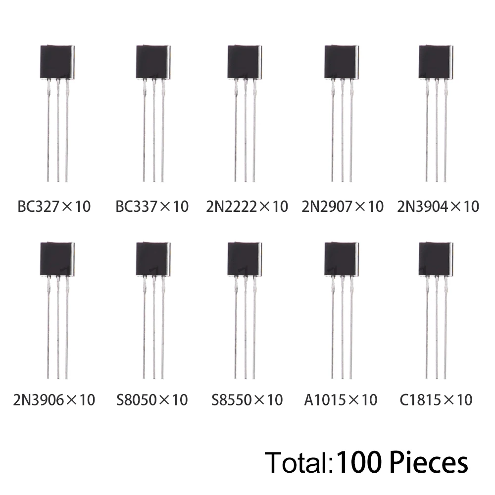 100PCS BC337 10Values TO-92 Transistors Kit (BC337/2N2222/S8050 etc.) for Arduino DIY Electronic Project 2N2222