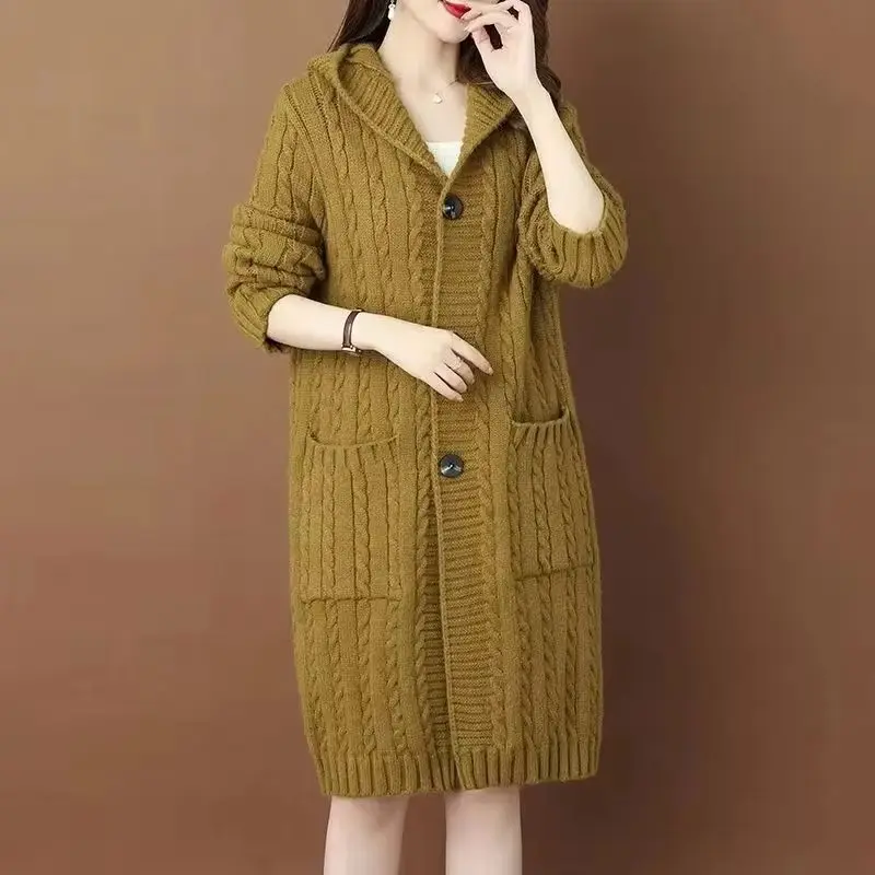 

Autumn Winter New 2025 High-end Hooded Women's Cardigan Sweater Long-sleeved Thickened Loose Long Sweater Jacket Lady 5XL