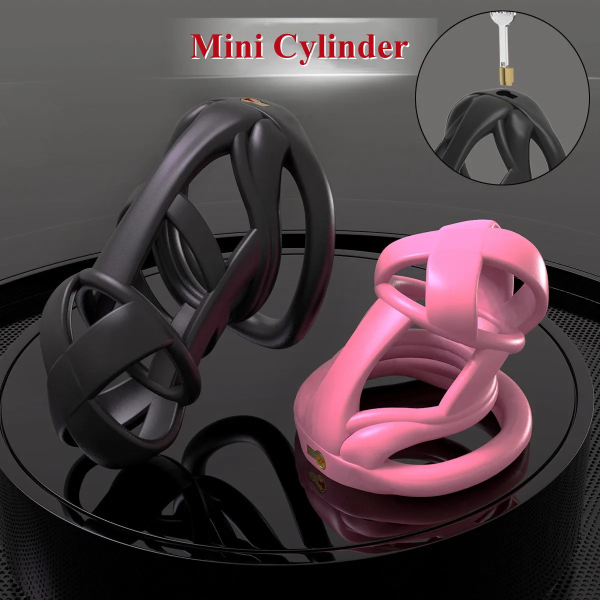 2025 NEW Male Chastity Cage Device Pink/Black Sleeve Cock Cage Mini Lock with 4 Penis Rings Bondage Fetish Adult Sex Toy for Men