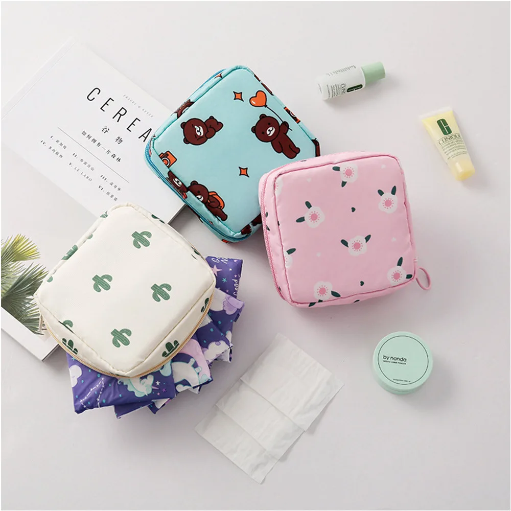 Women Tampon Storage Bag Case Sanitary Pad Pouch Napkin Cosmetic Bags Organizer Ladies Makeup Bag Girls Tampon Holder Organizer