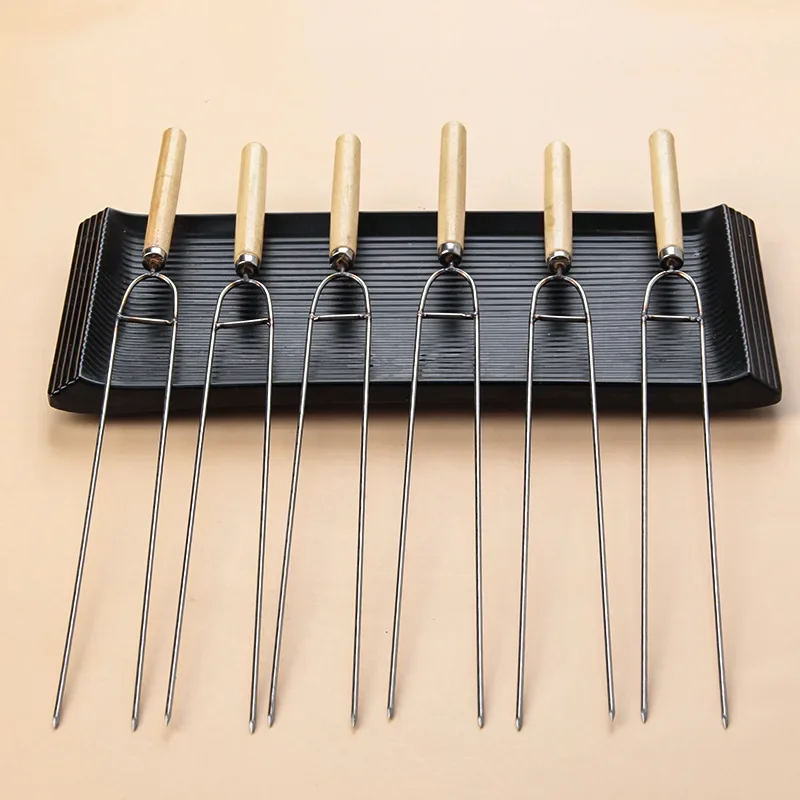 

10pcs Stainless Steel U-Shaped Barbecue Brazing Fork Needle Grilling Skewers Double Prong BBQ Tools