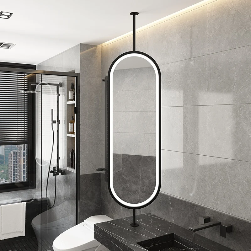 Boom luminous cosmetic mirror suspended washstand ceiling rotating mirror elliptical double mirror