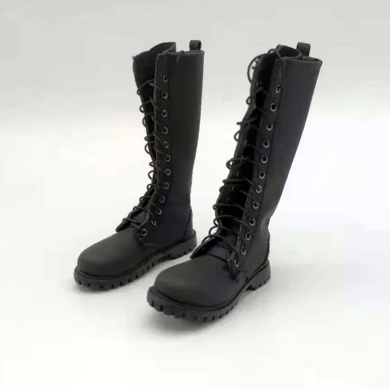 Botas largas de soldado para hombre, botas de combate de cuero Pu, zapatos con cordones, modelo apto para figuras de acción de muñeca de 12 ", pies desmontables, escala 1/6