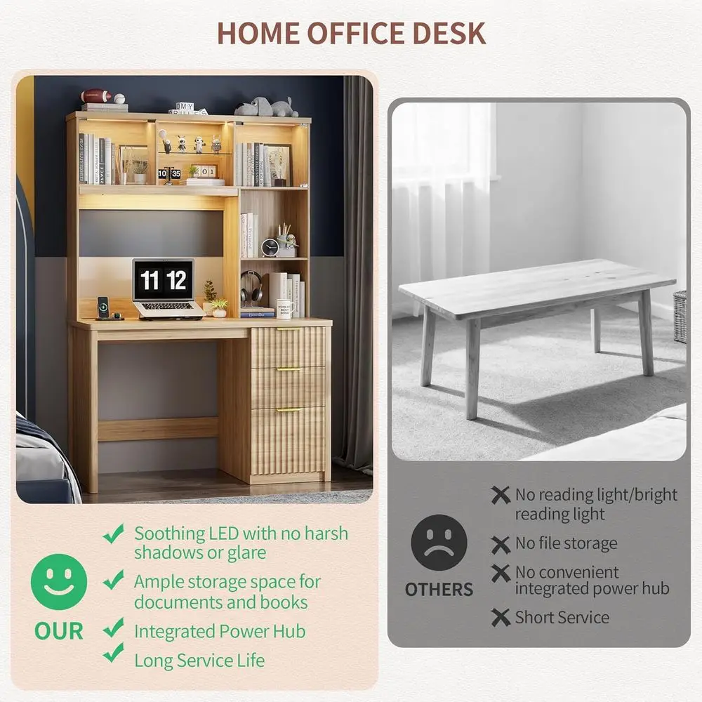 47 LED-lit Home Office Desk with Hutch & Storage, Outlet, 3 Color Options