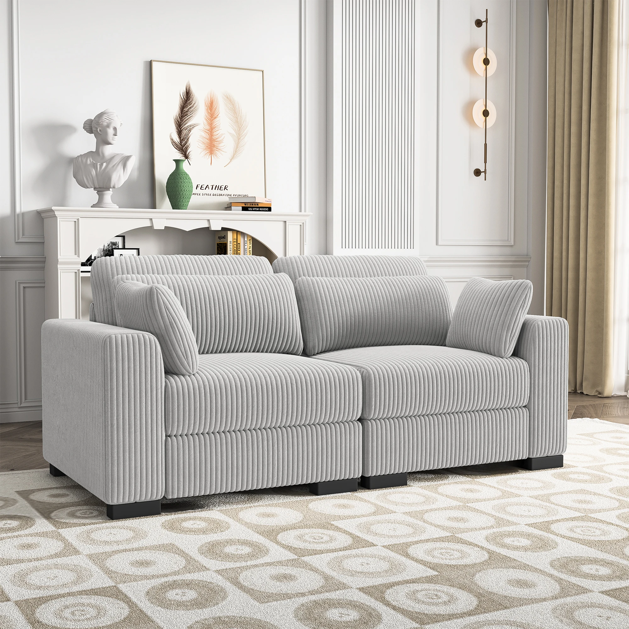 Sofás Anajqaqia para Sala de Estar, Sofá Modular, Sofá de Terciopelo con Reposabrazos Anchos, Reposapiés, Varias Combinaciones, Terciopelo, Gris