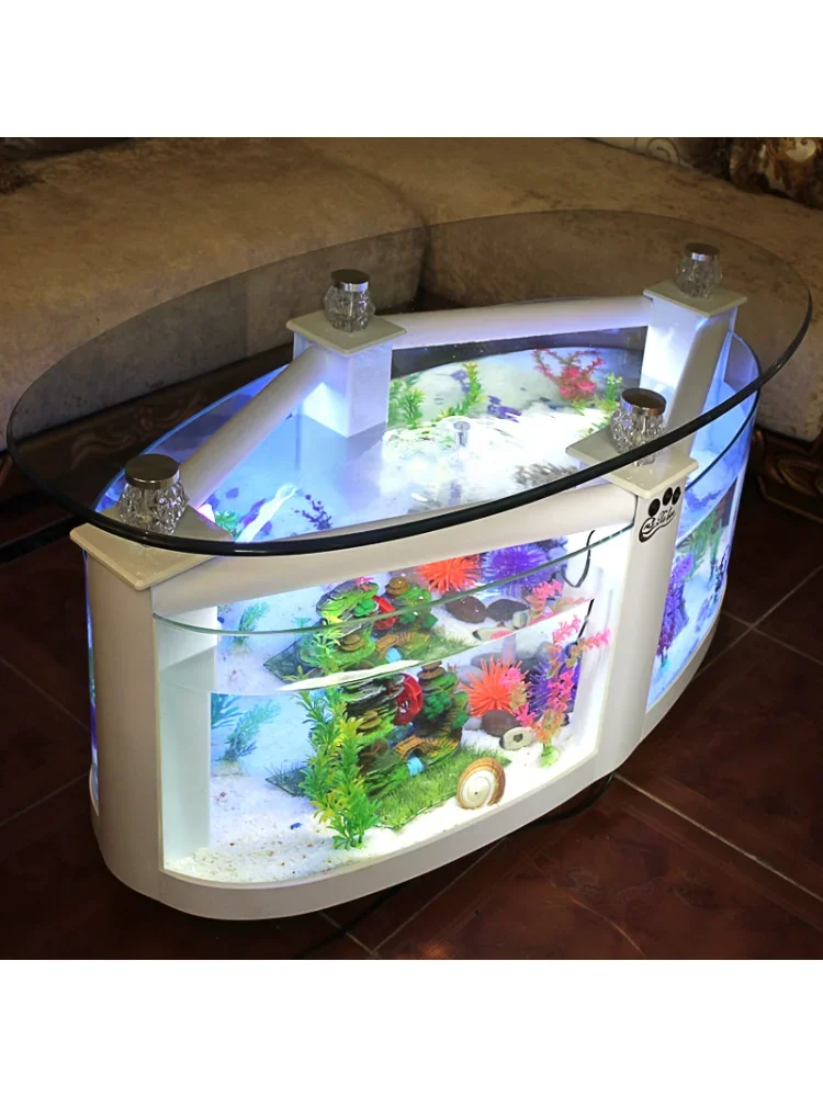 Oval Coffee Table Fish Tank Living Room Ecological Aquarium Glass Large Medium Desktop Creativity Change Water Turtle Jar