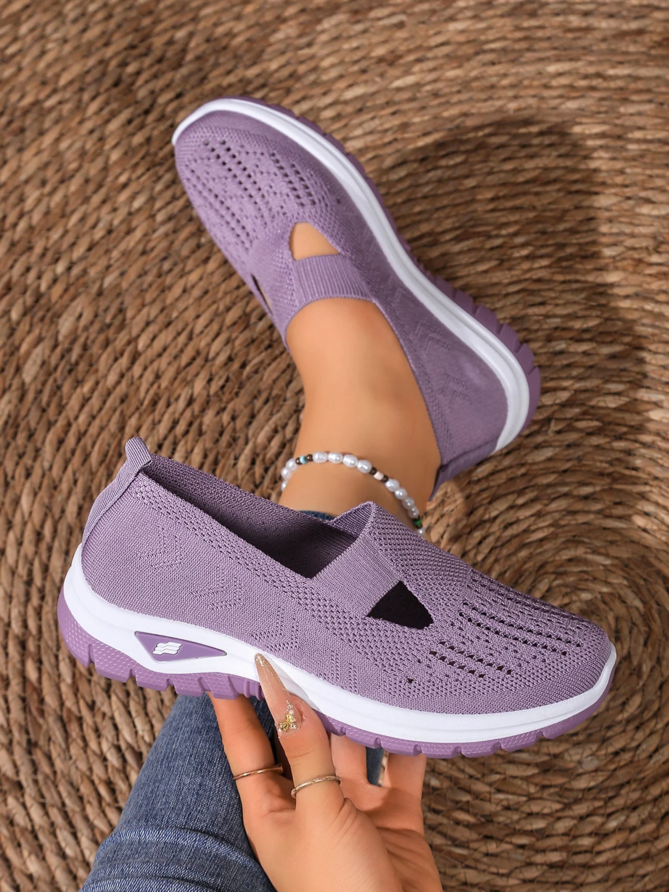 Sommerliche, atmungsaktive, hohlgestrickte Damen-Slip-On-Schuhe, rutschfeste, leichte Wandersneaker, lässige Mesh-Loafer für den Außenbereich – Detail 16