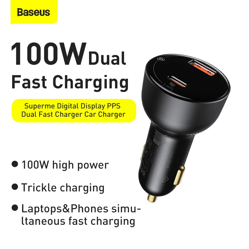 Baseus PD 100W Car Charger Quick Charge QC 4.0 3.0 USB Type C Phone Charger Adapter For iPhone 14 Pro Max Xiaomi Samsung Huawei