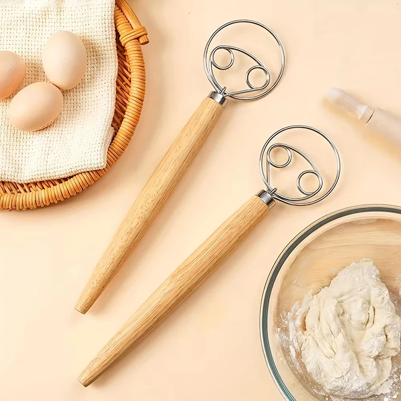 

Danish Dough Whisk Hand Mixer Cake Pizza Pastry Biscuit Pastry Dough Mixer Wooden Handle Kitchen Baking Tools Artisian Blender