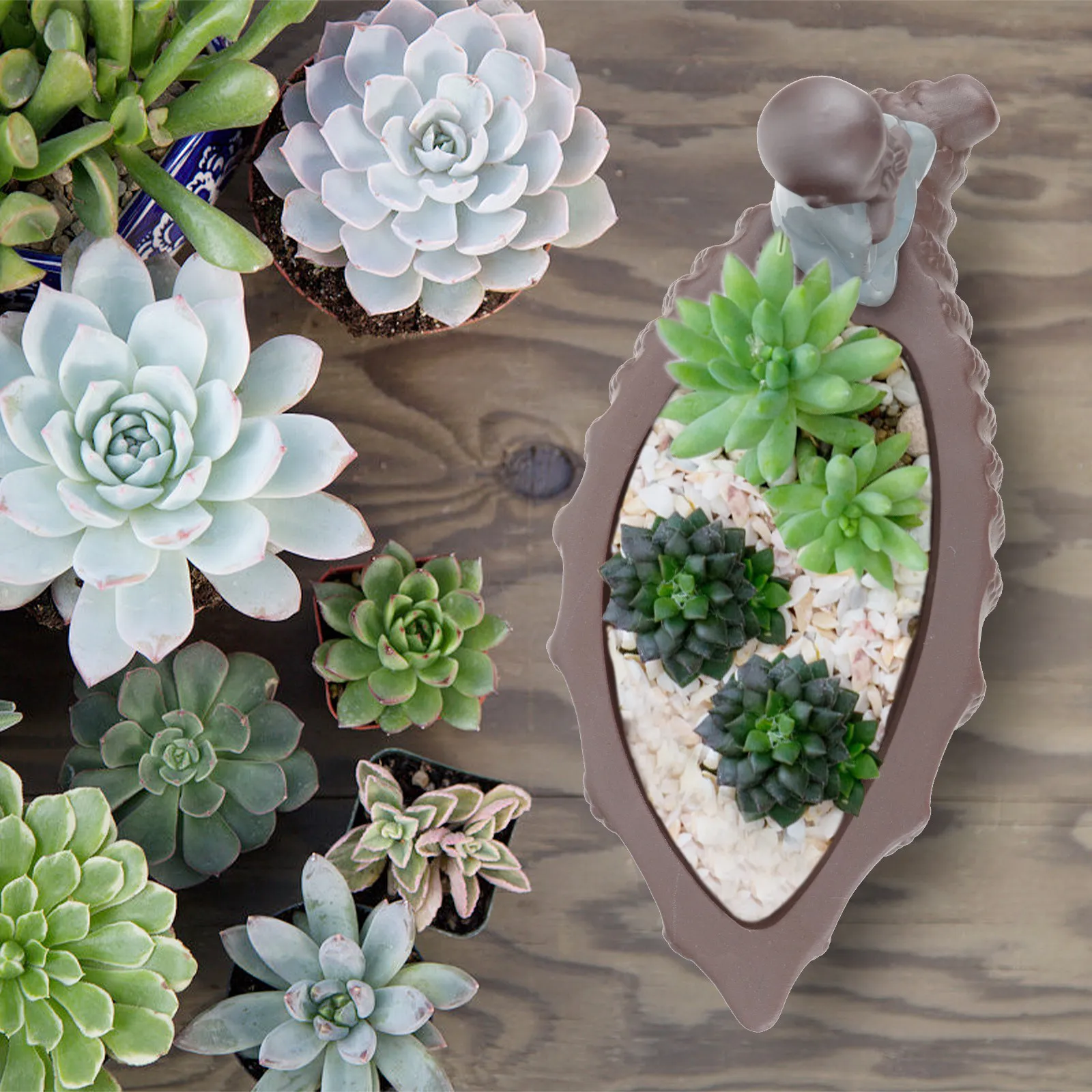 Monk ceramic flower pot for indoor plant beginners to keep small plants tidy, ceramic hydroponic pot in coffee color