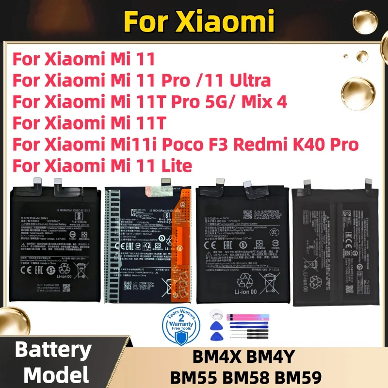 

New high quality Battery For Xiaomi Mi Mix4 11 11T 11i Poco F3 Redmi K40 Pro 5G Ultra Lite Batteries BM4X BM4Y BM55 BM58 BM59
