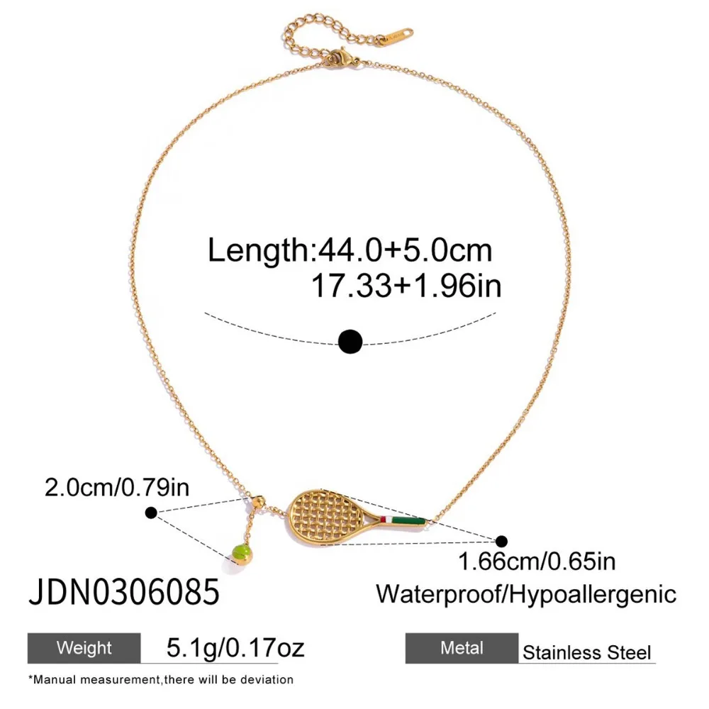 Metal Chain Tennis Racket Necklace 18K Gold Plated Oil Drip Enamel Tennis Racket Bracelet Sport Style Retro Gold Clavicle Chain