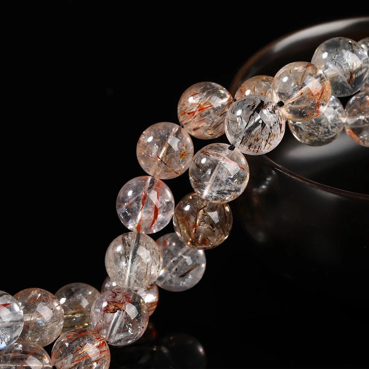 الحجر الطبيعي الجليد الأسود سوبر سبعة Rutilated الكوارتز حبة فضفاض خرزة مباعدة لصنع المجوهرات عقد دي اي واي سوار الإكسسوار