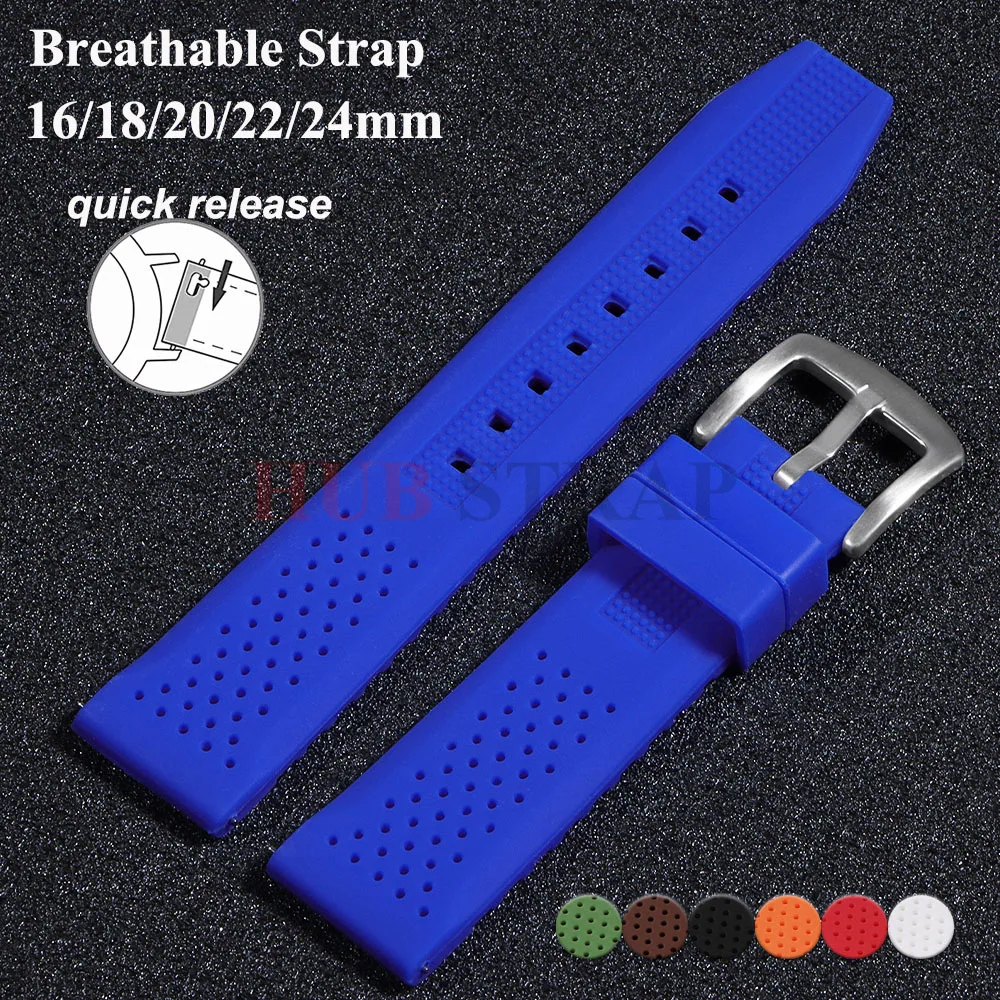 16mm 18mm 20mm 22mm 24mm Rubber Straps for Seiko for Omega Silicone Watch Strap Quick Release Breathable Band Watch Accessories