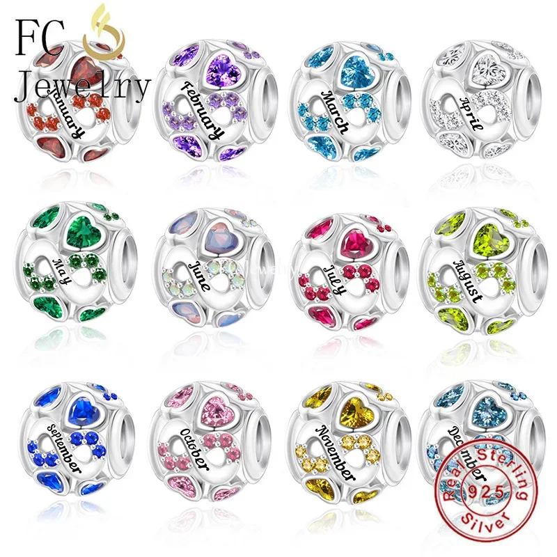 FC Jewelry Fit Original Pan Charm Bracelet 100% 925 Silver 12 Month Birthday Birthstone Bead For Making Mother Daughter Berloque