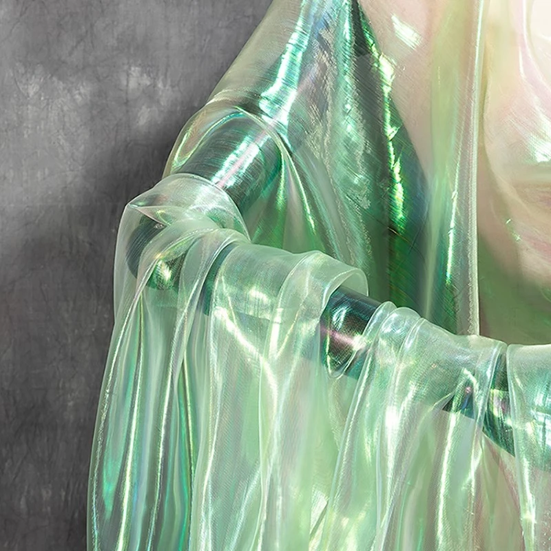 Laser Gradient Organza Fabric for Dresses DIY Doll Clothing Designer Sheer Iridescent Lightweight Soft Shimmery Fabric