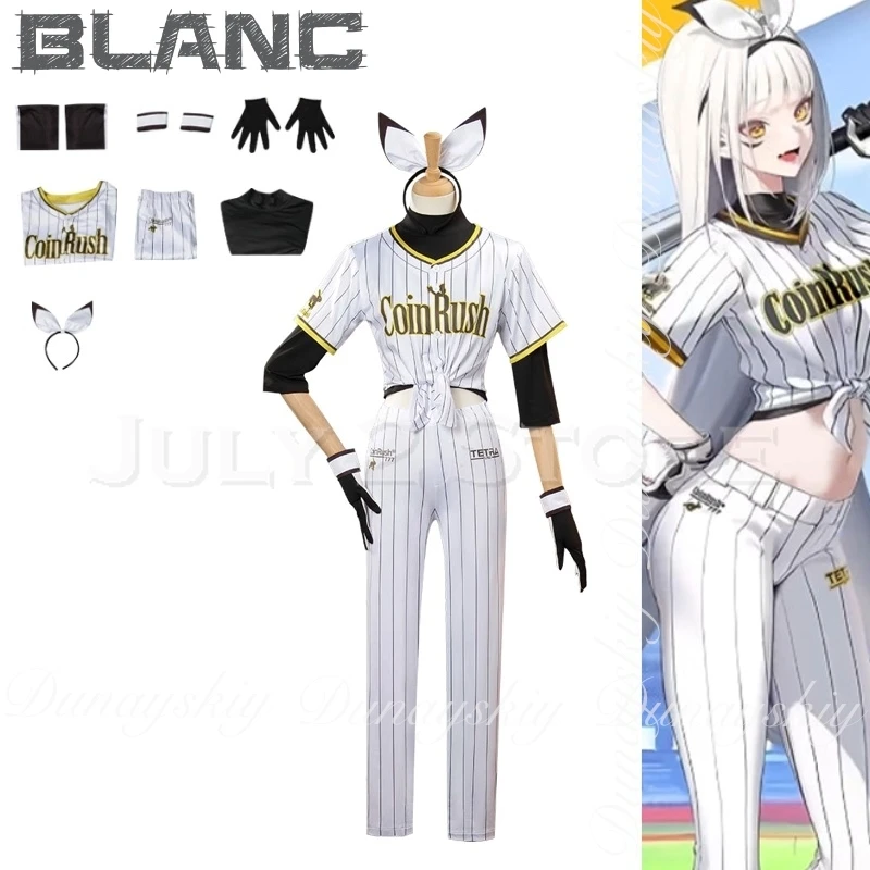 Goddess of Victory: NIKKE Anime Blanc Cosplay With The White Stripe Baseball Uniform And A White Wig Cosplay Costume Full Of Set