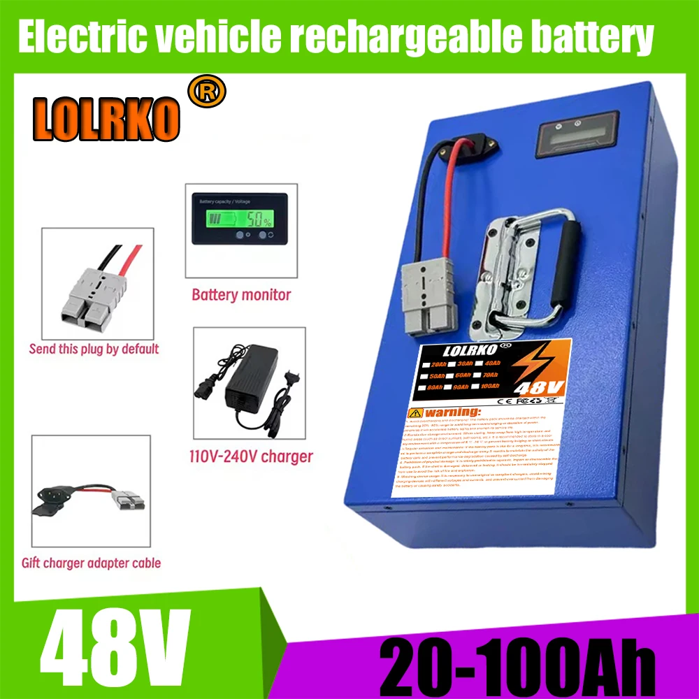 

48V 20Ah-100Ah Rechargeable Lithium Battery Pack with BMS, Suitable for 750W 2000W Electric Tool Batteries