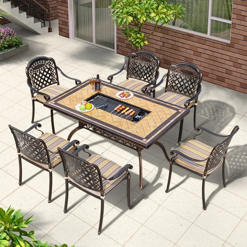 Outdoor cast aluminum table and chair, villa, courtyard garden, homestay, waterproof and sunscreen, leisure tea table, outdoor