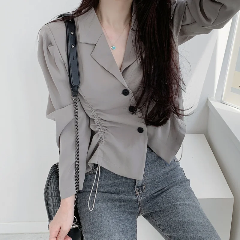 Drawstring Outerwears Single Breasted Chaquetas Mujer 2024 Casaco Long Sleeve Jaqueta Feminina Temperament Lapel Neck Jacket