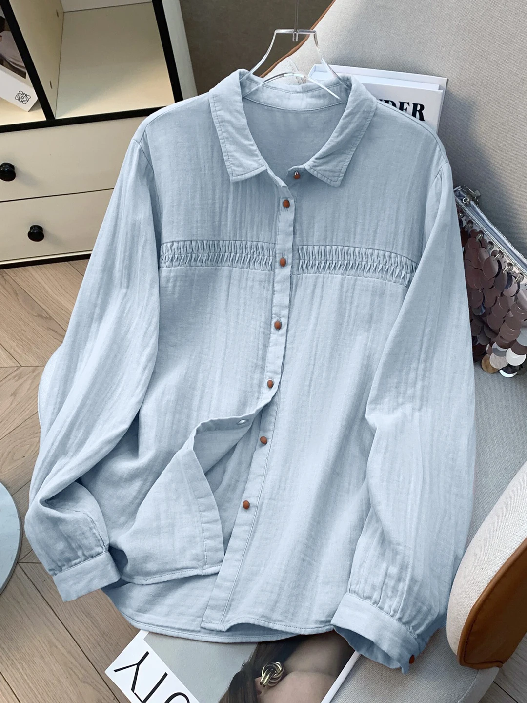 

Ele Double Layer Cotton irt Women's Long Sve Embroidered Sweet Blouse Artistic Sle Loose Fit Spring Collection