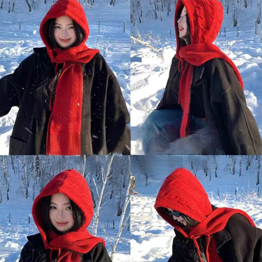 سميكة قطعة واحدة محبوك بالاكلافا مقنعين قبعة وشاح للجنسين حماية الرقبة شتاء دافئ الطقس البارد الإكسسوارات