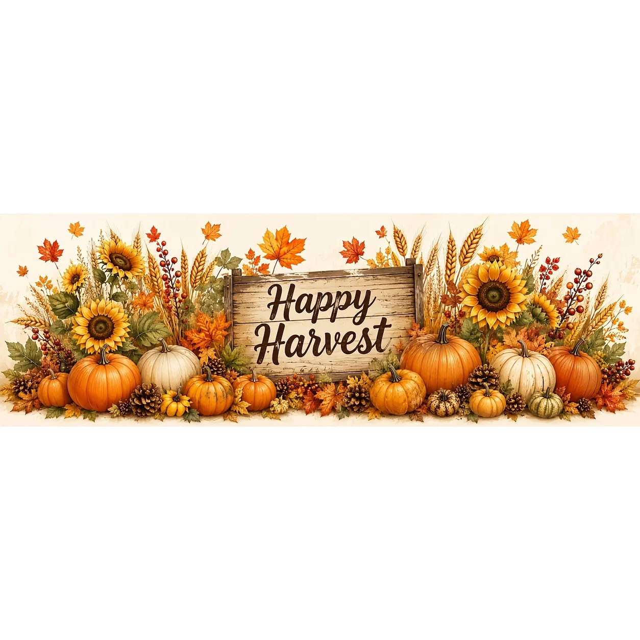 1 piece of tablecloth - Happy Harvest - Wooden sunflower, pumpkin, maple leaf, pinecone autumn farm Thanksgiving decorationxzj