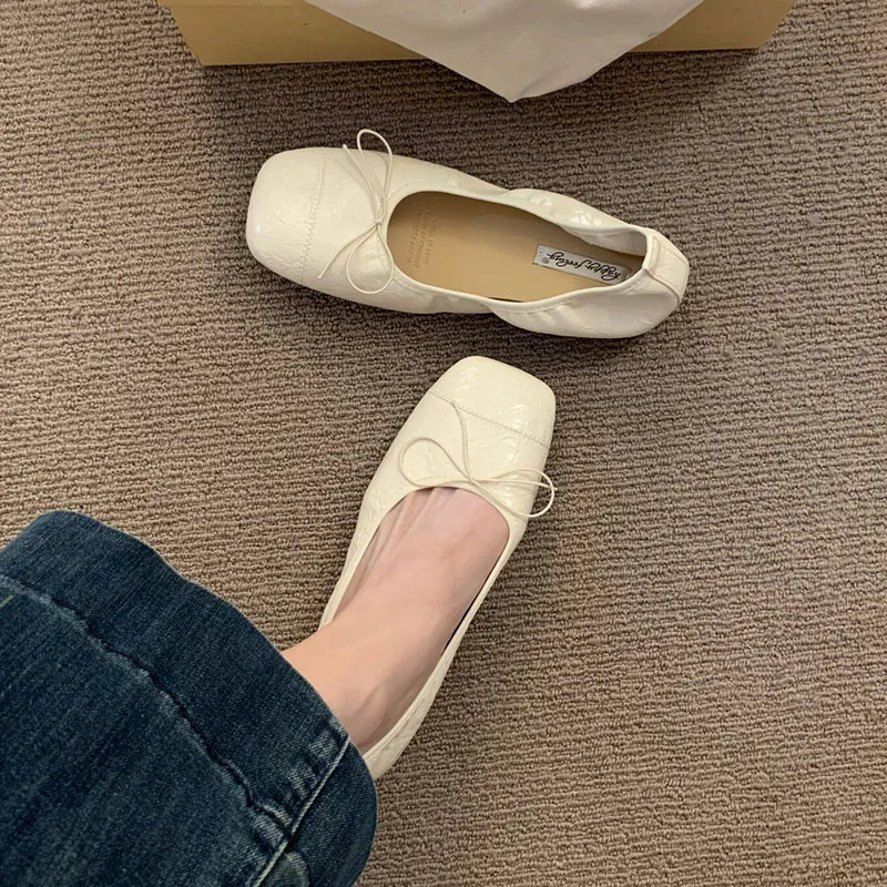 Modische Damen-Ballerinas mit Schleifenknoten, Weiche Tanzschuhe mit Quadratischer Zehenpartie, Neue Frühlings- und Herbst-Slipper für Damen – Detail 9