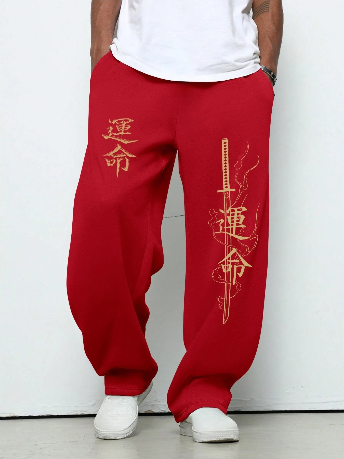 Ästhetische 3D-Hose mit Textmuster, Unisex Oversized Freizeit-Sporthose, Streetwear-Hose mit elastischem Bund, Gothic Loose Fit – Detail 6